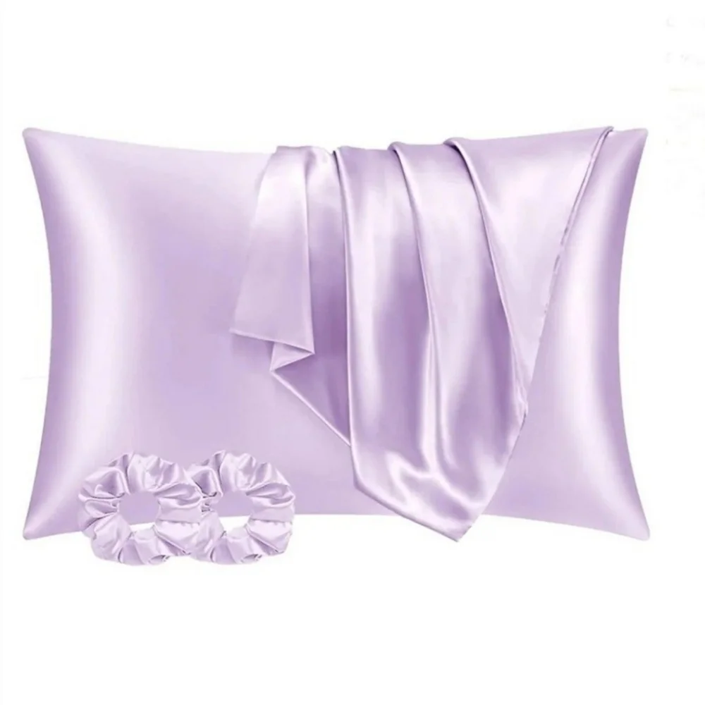 Lavender Satin Pillowcases, Set of 2 & 2 lavender satin hair scrunchies